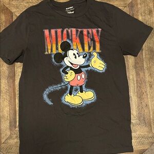 Men’s Old Navy Dark Gray Mickey Mouse Tee with Red and Yellow Accents Size M